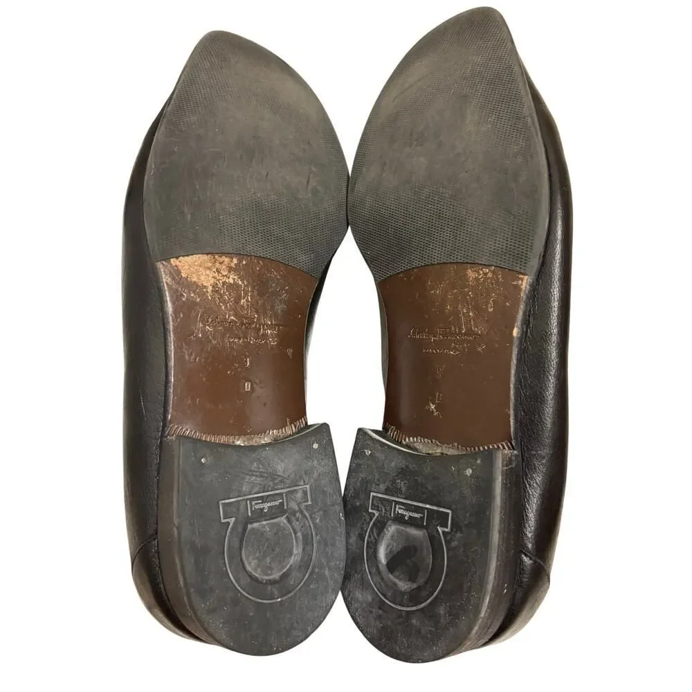 Salvatore Ferragamo loafers featuring silver Gancini bit hardware, men’s size 9